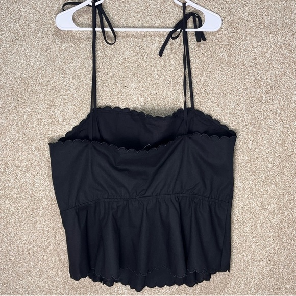 Imperfect NWT Gilli linen blend top tie straps black scalloped hem size XXL top - Picture 3 of 12